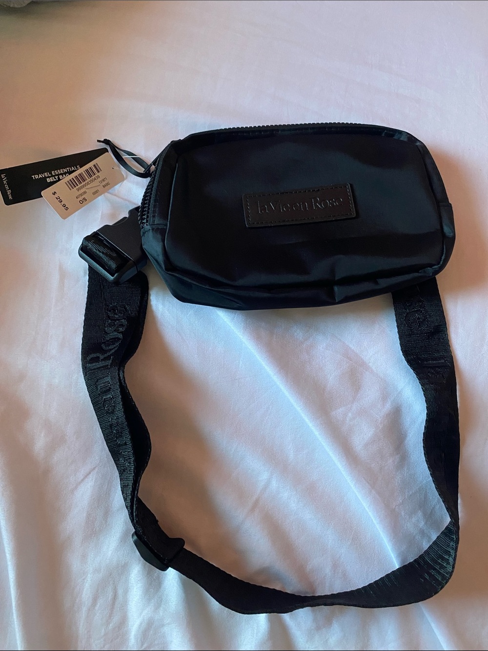 La Vie En Rose Black Men's Belt Bag with Branded Strap